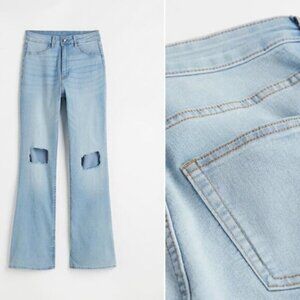 H&M Flared High Rise Distressed Light Blue Jeans Size 6